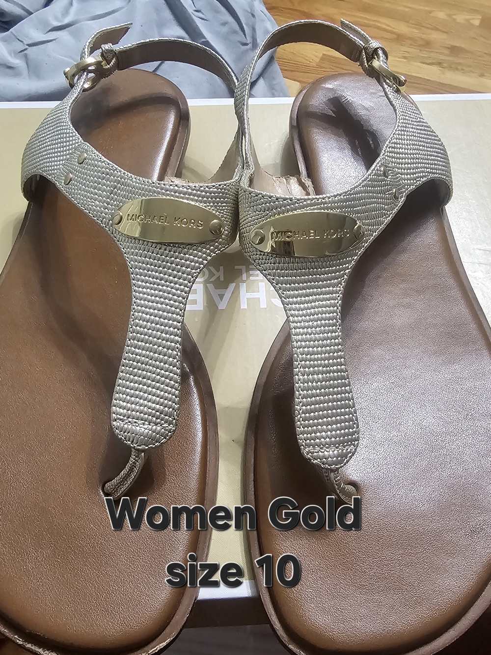 Michael Kors Metallic Gold T-Strap Women's Sandals